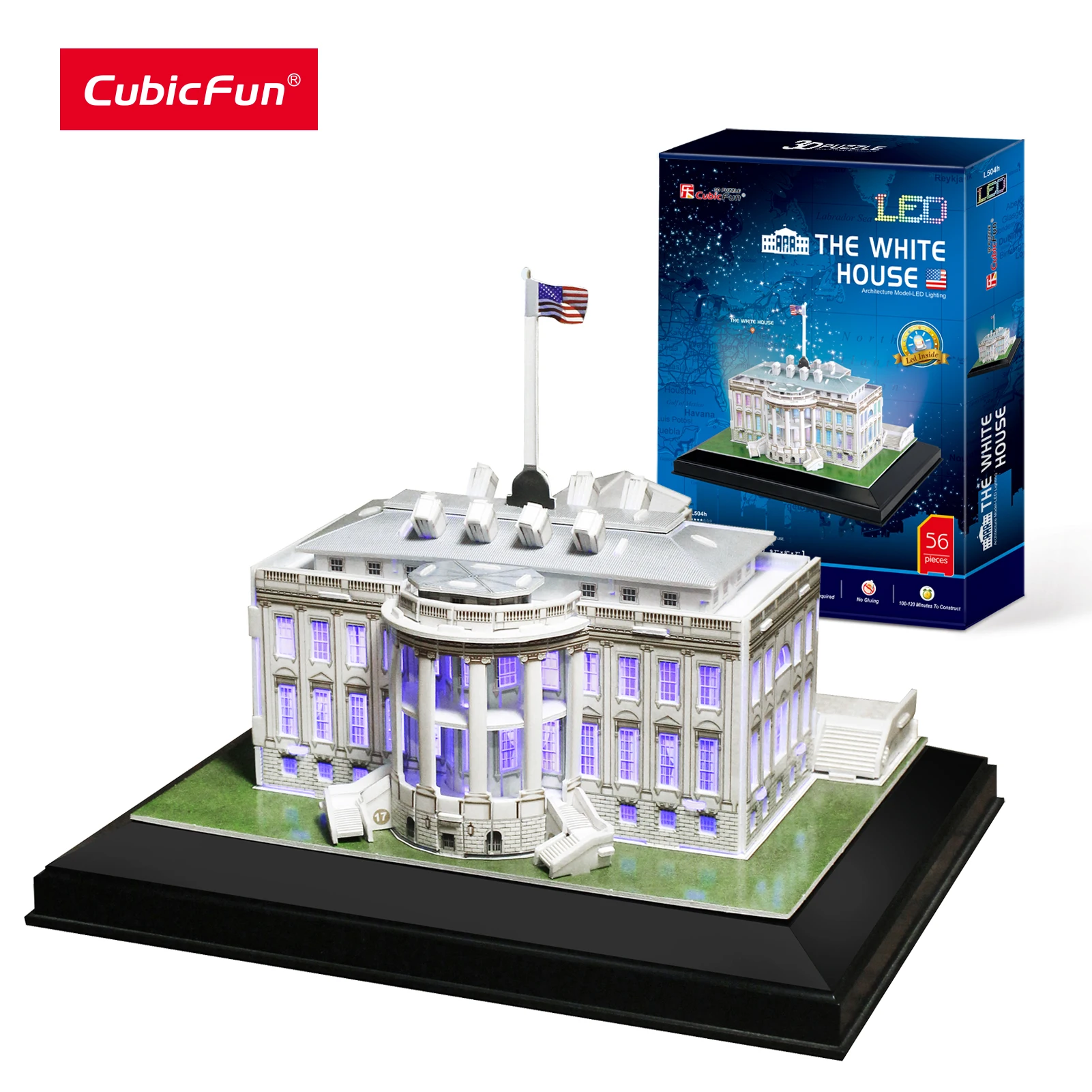 

CubicFun 3D пазлы светодиодный Белый дом архитектура модель комплекты, украшение для дома подарки США строительный ночной режим для взрослых де...