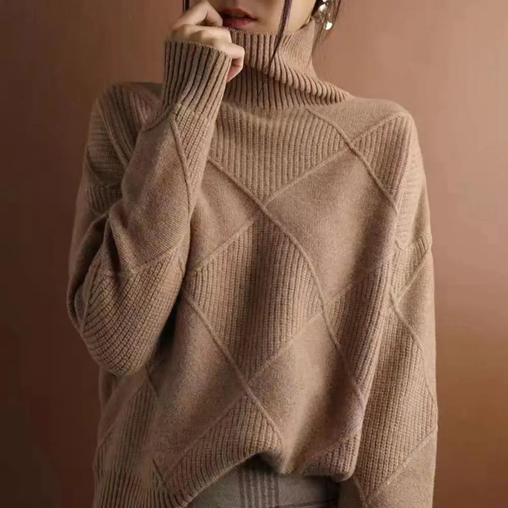 

Chic Sweater Jumper Comfy Winter Sweater Turtleneck Winter Solid Color Loose Warm Pullover Sweater Coldproof