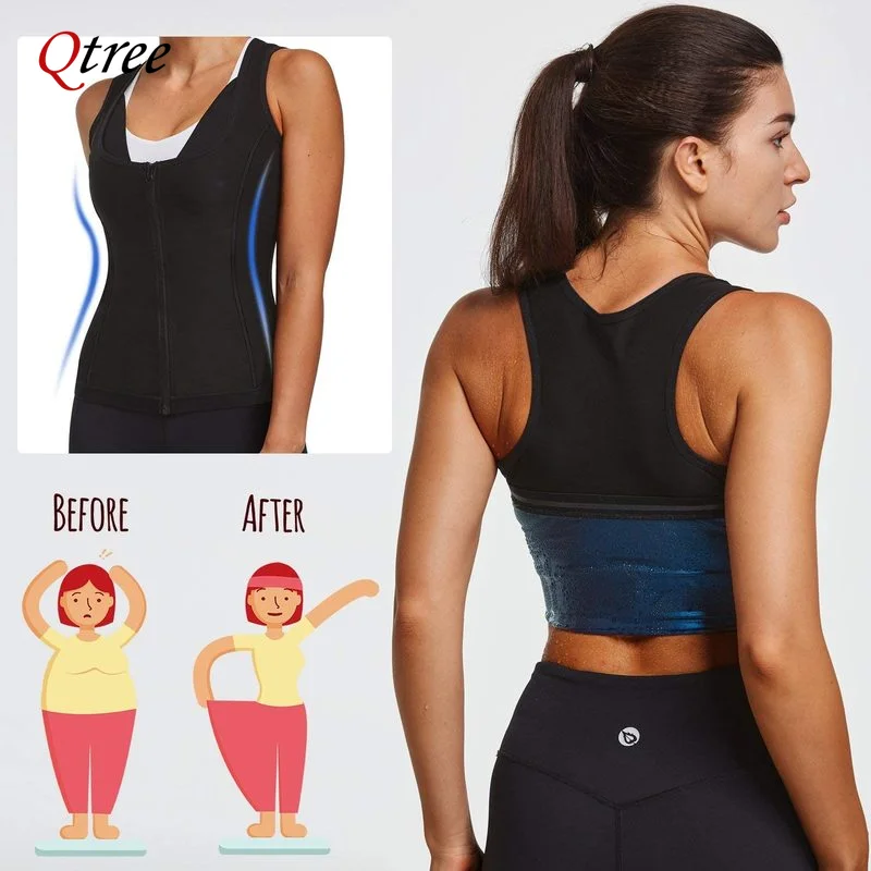 Womens Polymer Sauna Vest Sweat Hot Thermo Tank Top Weight Loss Compression Shirt with Zipper Fat Burn Waist Trainer Body Shaper