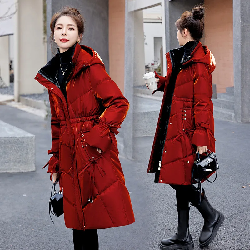 Wash - In Down Jacket Women's Winter Wear High-end Long Western Fashion Brand Slim Bright Face Coat Chaquetas Para Mujer