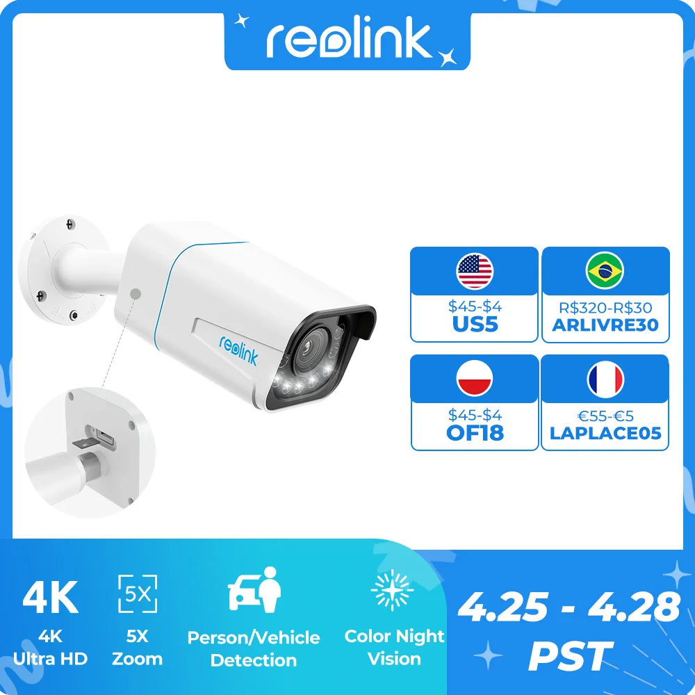 reolink smart 4k 8mp security camera poe 5x optical zoom 2 way audio spotlight waterproof cam with humancar detection rlc 811a free global shipping