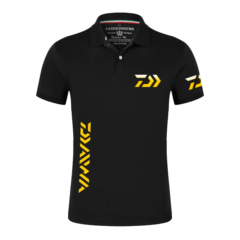 

2023 Men's Daiwa Fishing Printing Fashion Lapel Buttons Solid Color Breathable HipHop Short Sleeve All-Match Polo Shirt Tops