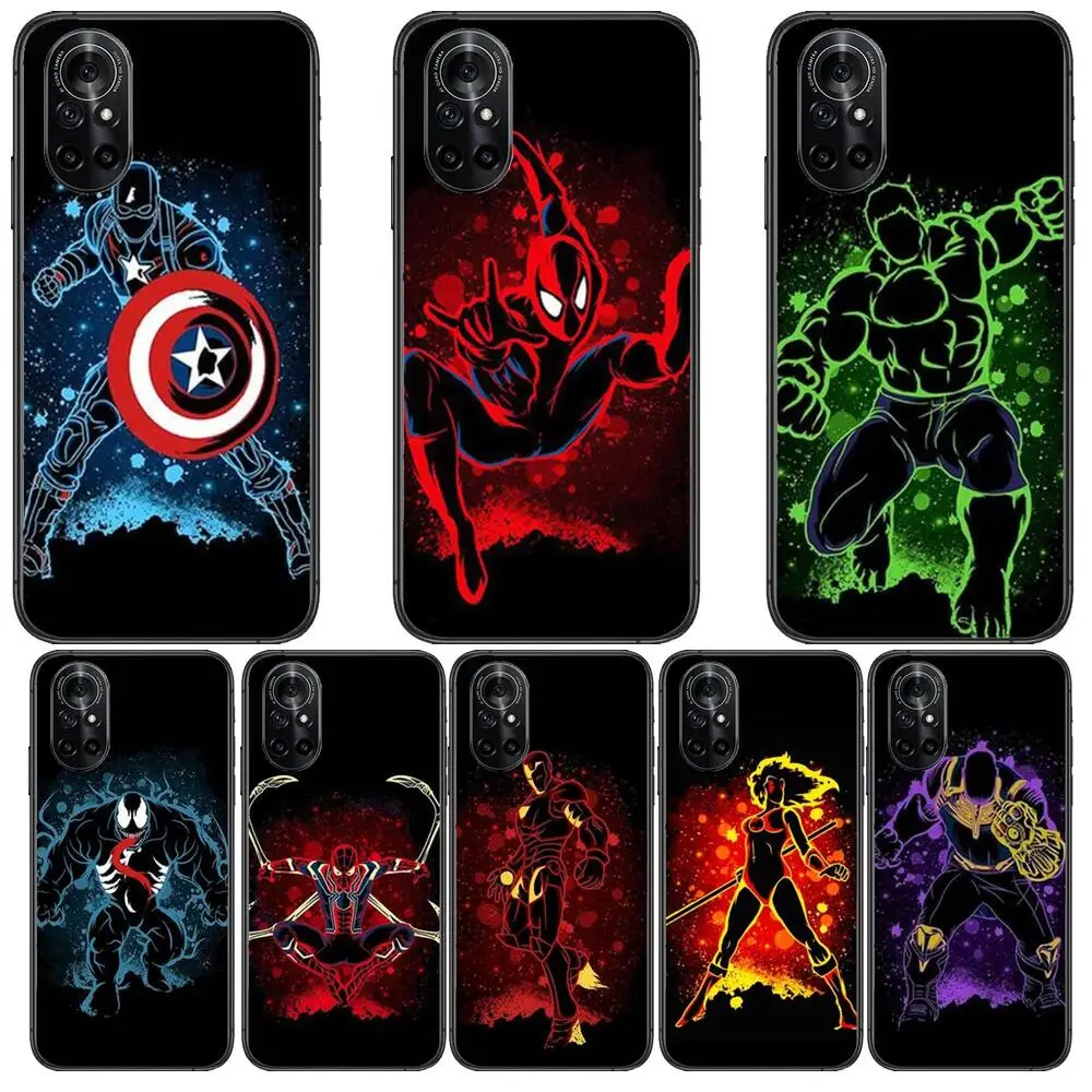 

Marvel Superhero Art Clear Phone Case For Huawei Honor 20 10 9 8A 7 5T X Pro Lite 5G Black Etui Coque Hoesjes Comic Fash desig