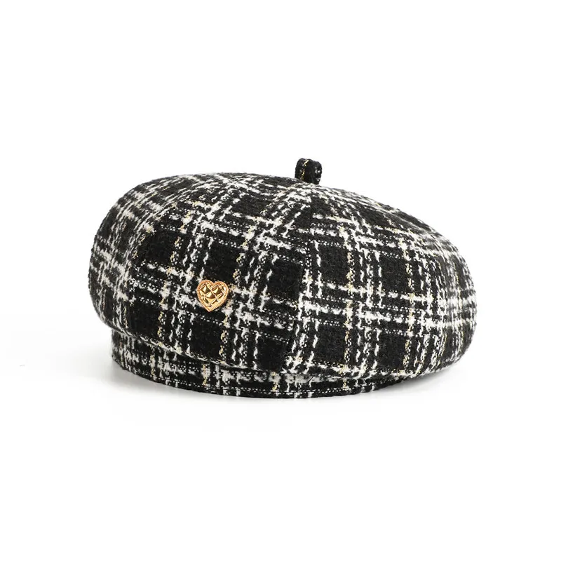 

Women's Hat Beret 2023 New Fashion All-match Houndstooth Female British Retro Octagonal Hat Painter Hat Autumn Women's Kepi