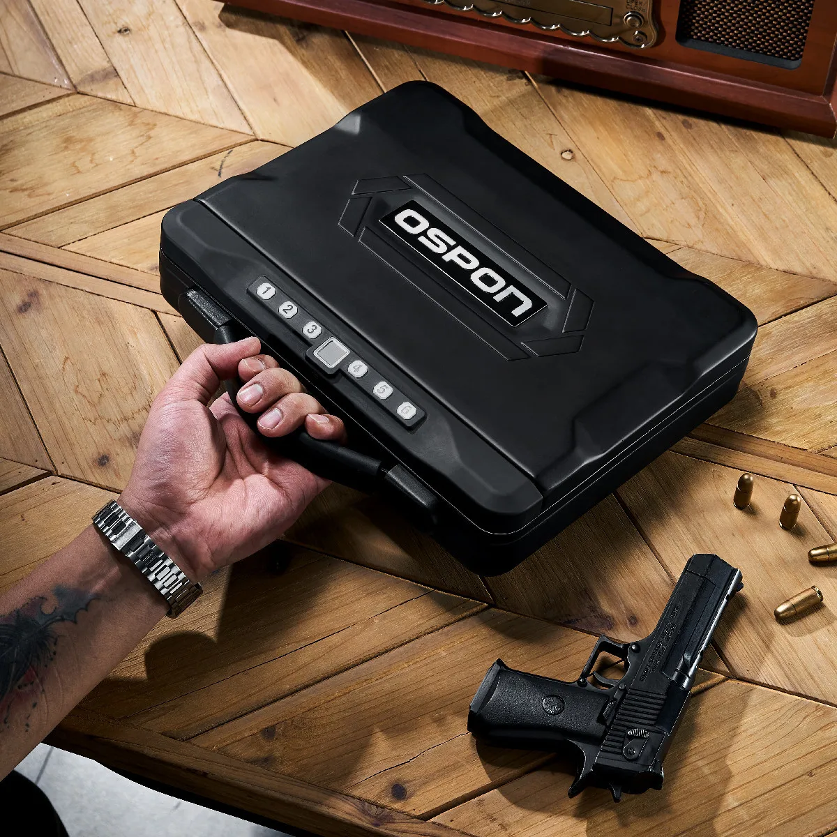 

Portable Fingerprint Password Safes Fingerprint Pistol Safe Box Mini Handgun Gun Safe with Steel Rope Car Mini Anti-theft Safe