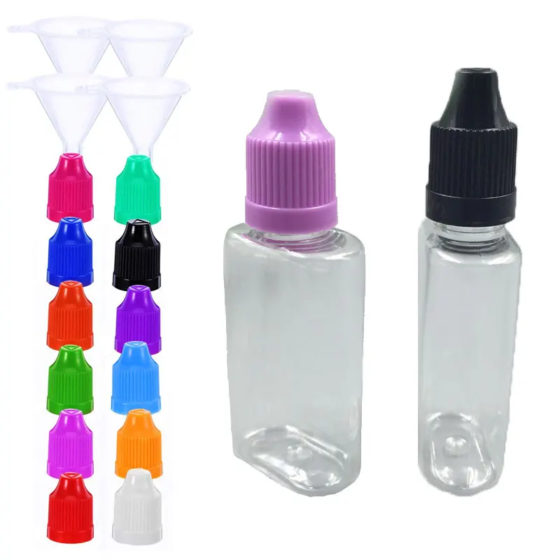 

50pcs 30ml PET Clear Flat Pastic Dropper Bottles Transparent Juice Vape Oil Liquid Squeezable Containers CRC Caps with Funnels