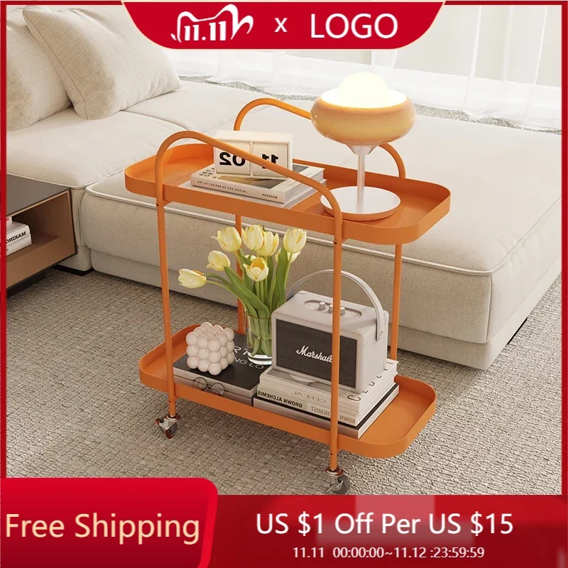 

Минималистичный современный боковой столик на колесиках, прямоугольный металлический скандинавский подвижный журнальный столик с хранилищем, узкий стол низкая мебель для дома