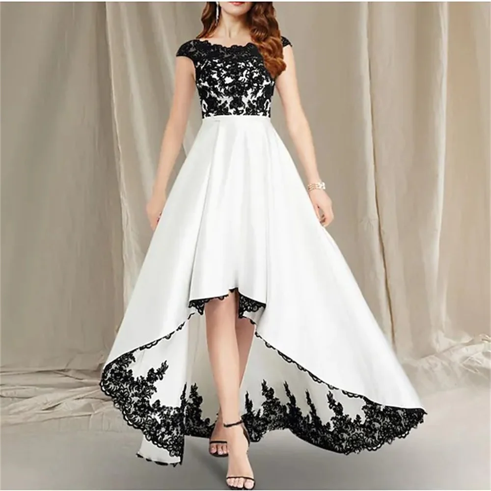 

Alicerb New A-Line Mother of the Bride Dress Elegant Jewel Neck Asymmetrical Floor Length Lace With Appliques Color Block 2022