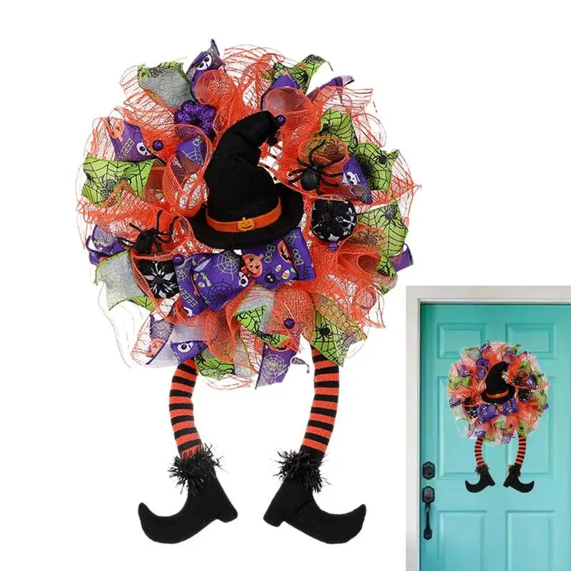 

Halloween Witch Decorations Wreath Halloween Door Clown Garland Witch Leg Pumpkin Pattern Fake Spider And Witch Hat For Window