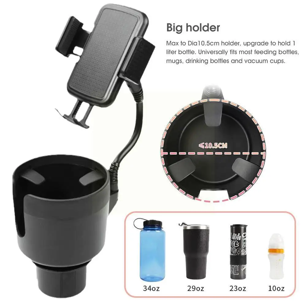 

2 In 1 Adjustable Car Cup Drink Holder Expander With Cell Accessories 360° Car Support Rotatable Mount Phone Holder E1M7