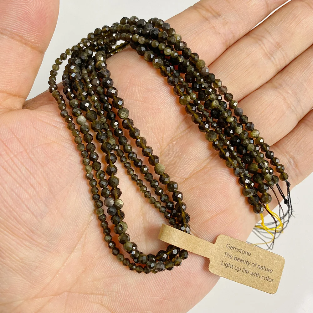 Натуральный черный обсидиановый камень 2/3/4 мм граненый круглый лабрадорит