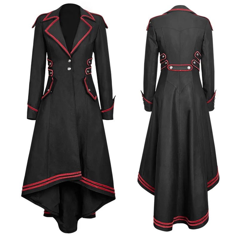 

Medieval Woman Steam Punk Style Long Jacket Coat Gothic Irregular lapel Bandage Tuxedo Halloween Carnival Party Cosplay Costumes