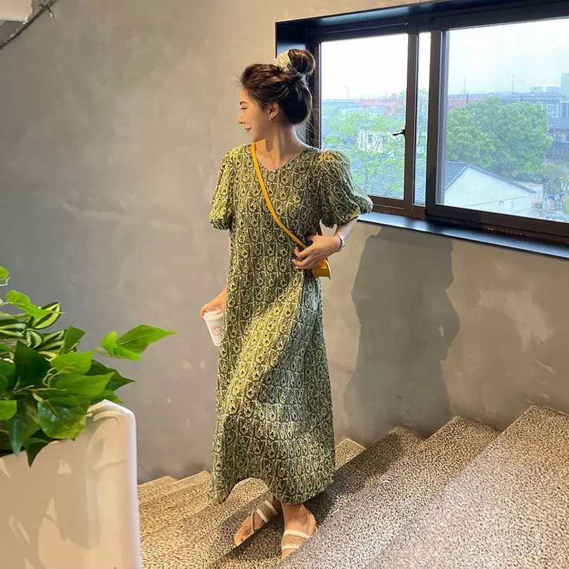 

Women 2022 Summer New Fashion O-neck Floral Dresses Female Plus Size Loose Casual Dress Female Short Sleeve Printed Vestidos D39