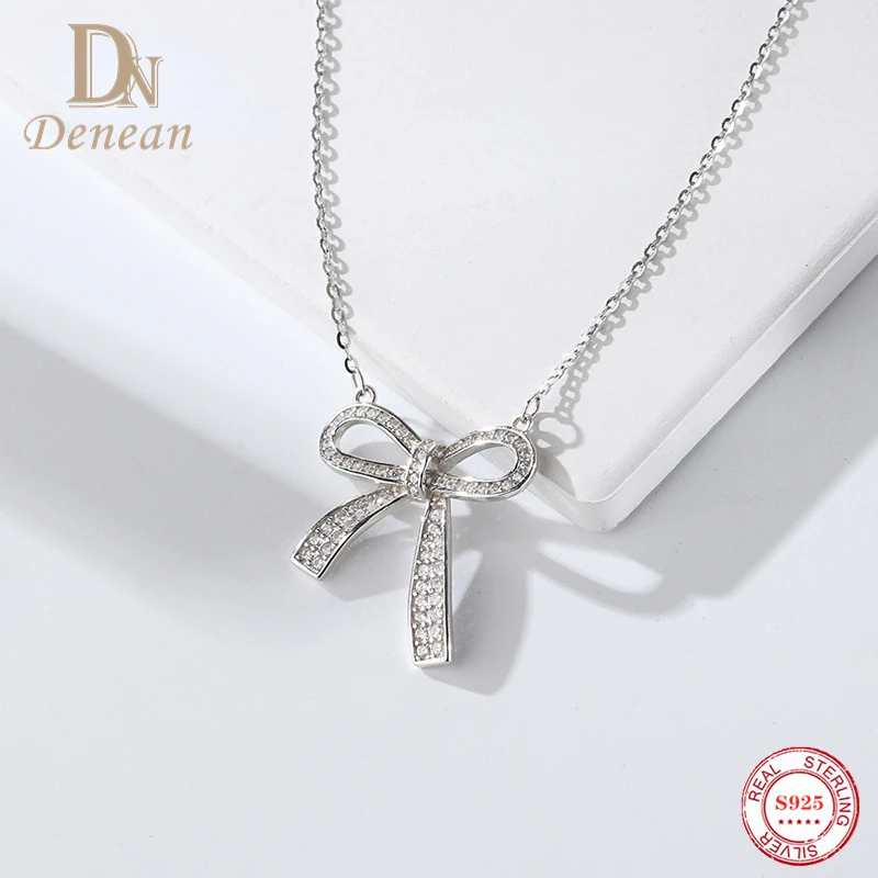 

Denean S925 Sterling Silver Bowknot Necklace Zircon Light Luxury Exquisite Clavicle Chain Pendants for Women Jewelry 2022 New