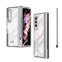 1pc s pen fold edition case for samsung galaxy z fold2 z fold3 4 pencil slot electroplating clear back cover with tempered glass