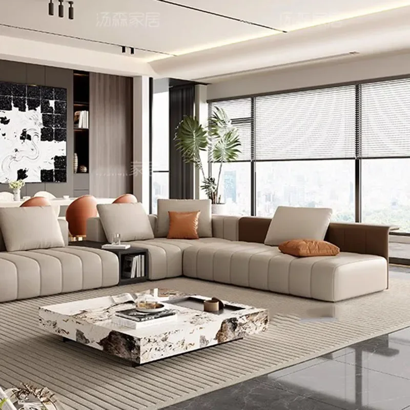 Большой гостиной современный диван из натуральной кожи роскошный дизайнерский