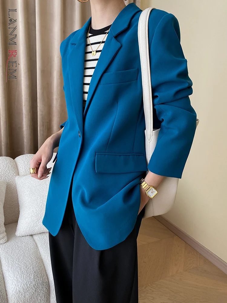 

LANMREM Women Office Lady Blazers Solid Color Notched Collar Single Button Coat Fashion 2023 Autumn New Clothing 2AA1322