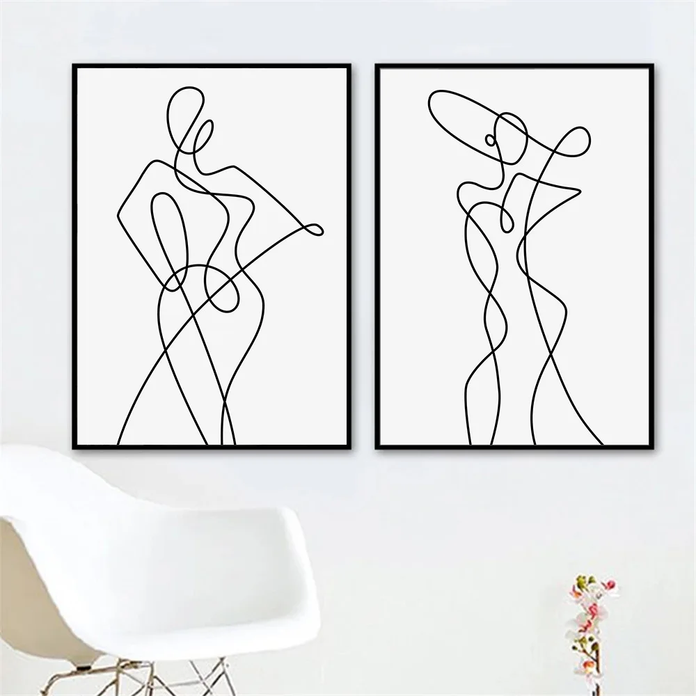 

Single Line Woman Canvas Print Minimalist Paintings Female Body Abstract Posters Nordic Wall Picuces Living Room Interior Decor