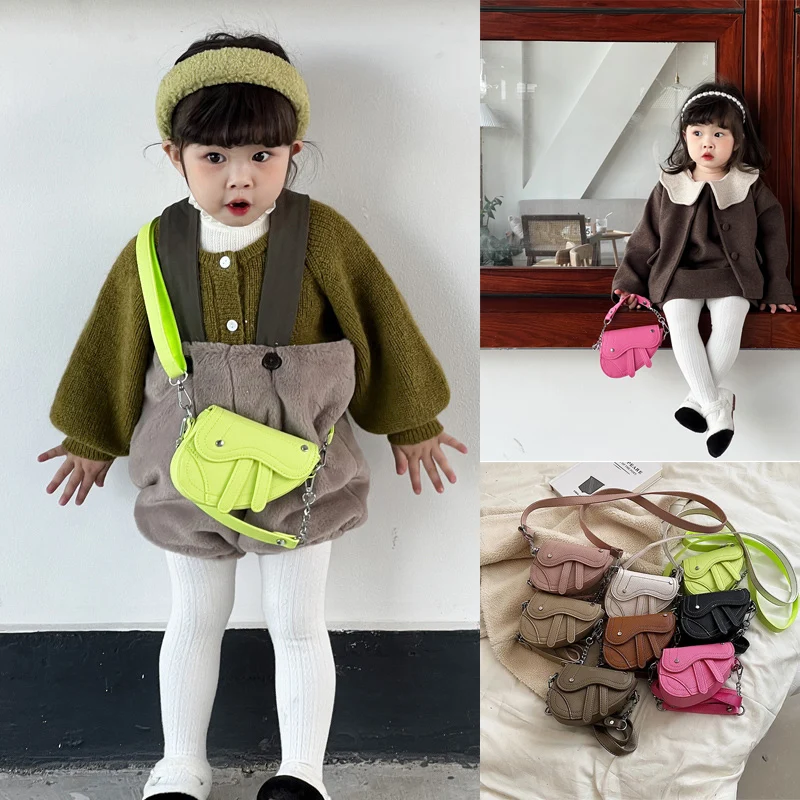 

2023 Baby Girls Fashion Small Shoulder Bag Leather Waist Bag Handbag Ladies Wholesale Gifts Coin Purse Retro Portable Saddle Bag