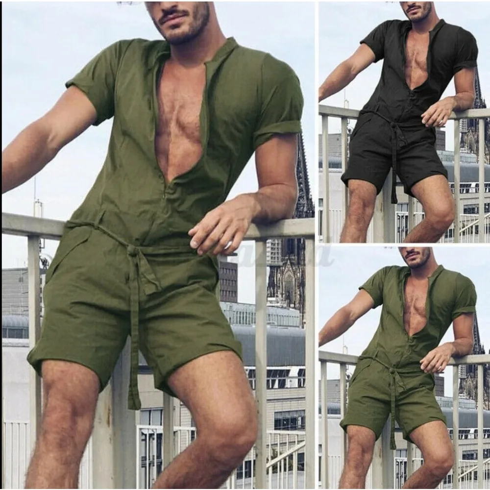

Spring Solid Color One-piece Short-sleeved Off-the-shelf Casual Men's Suit