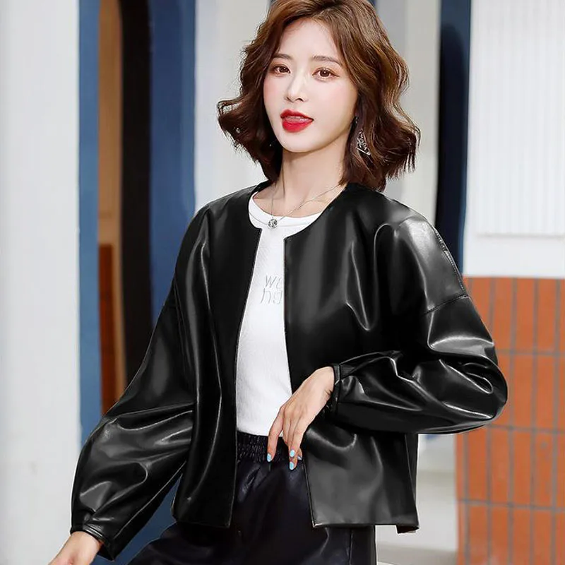 1pcs Women's Short PU Leather Suit Jackets 2022 Autumn New Fashion Faux Fur Cardigan Ladies Skinny Simplicity Locomotive Coats