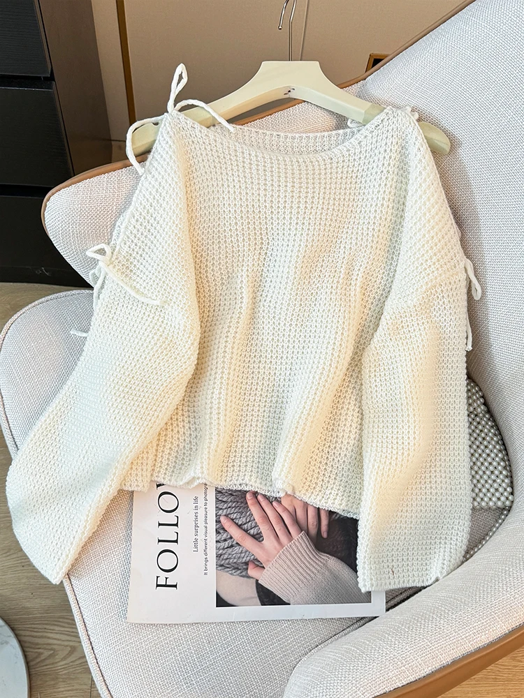 Kimotimo свитер с открытыми плечами и длинным рукавом вырезами женская летняя