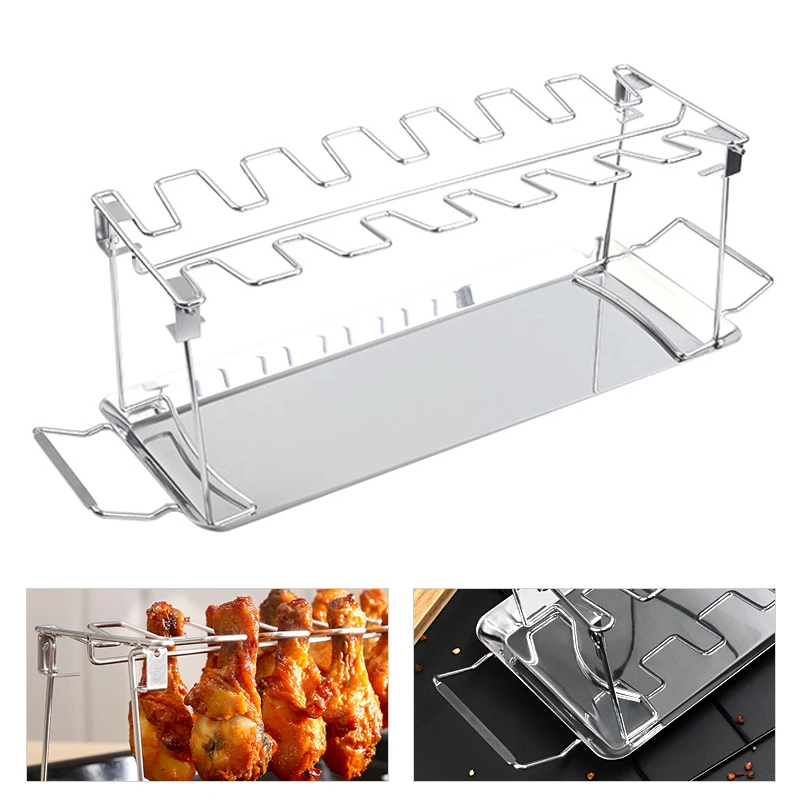 

Stainless Steel Card Slot Beef Chicken Leg Rack Grill Clip Foldable Chicken Grill Oven Roaster Outdoor Travel Barbecue Tools