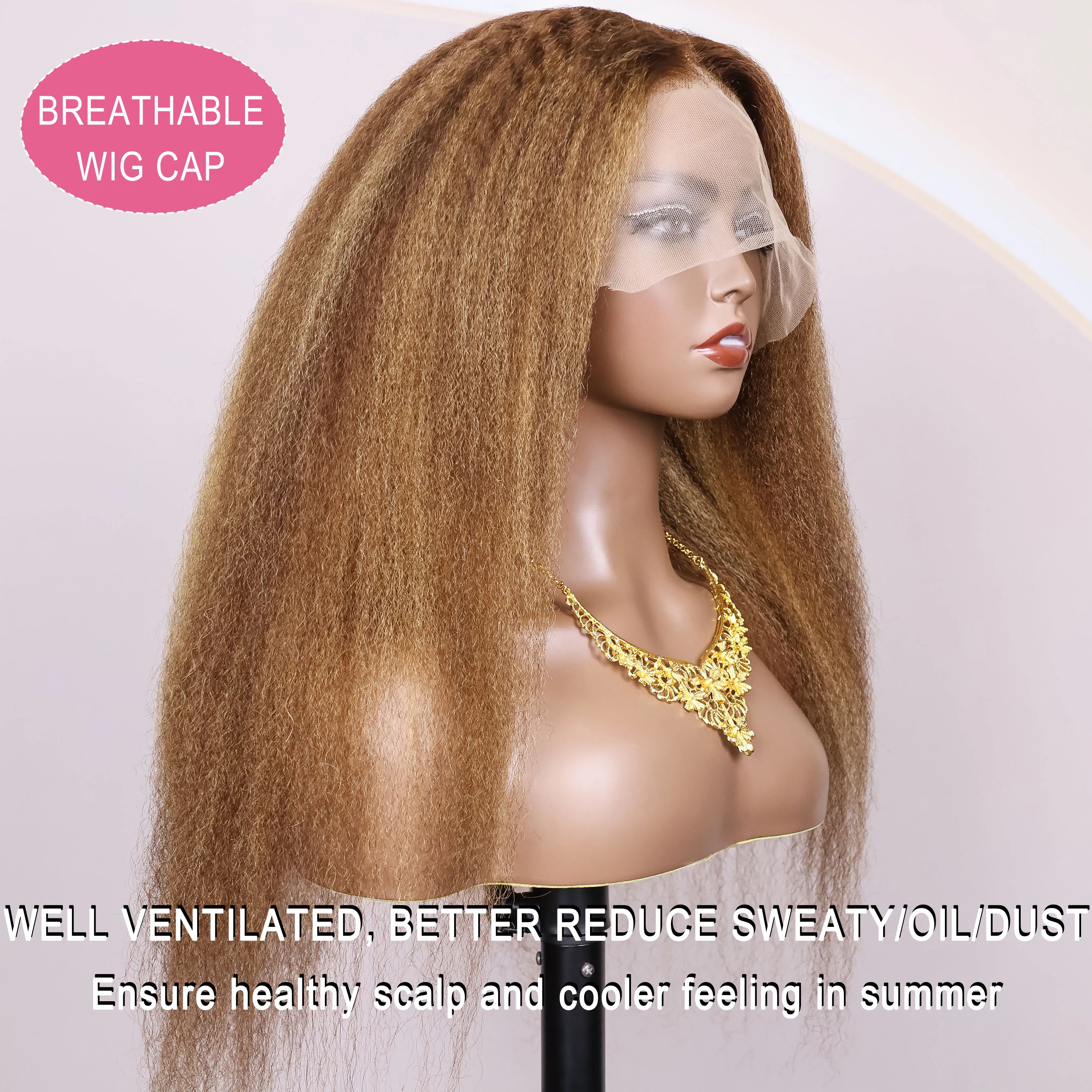 Фото Выделите 4/27 Ombre Kinky Straight 13X6 HD Парики спереди на шнуровке Человеческие волосы для женщин Парик яки Предварительно выщипанный Натуральный черный Плотность 200% №3