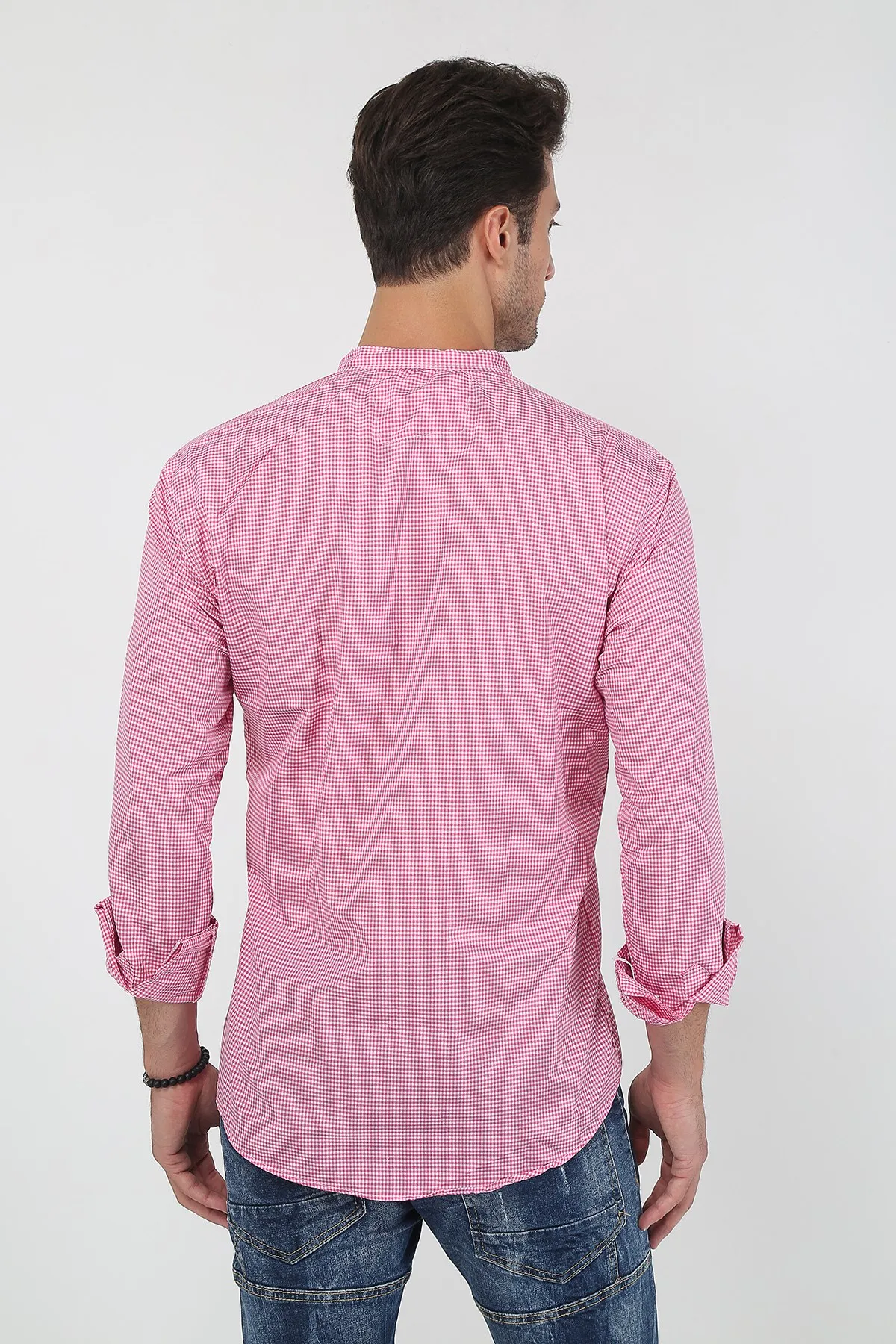 Therapy Men Male Plaid Crew Neck Long Sleeve Shirt 21Y-4300597-2 Pink
