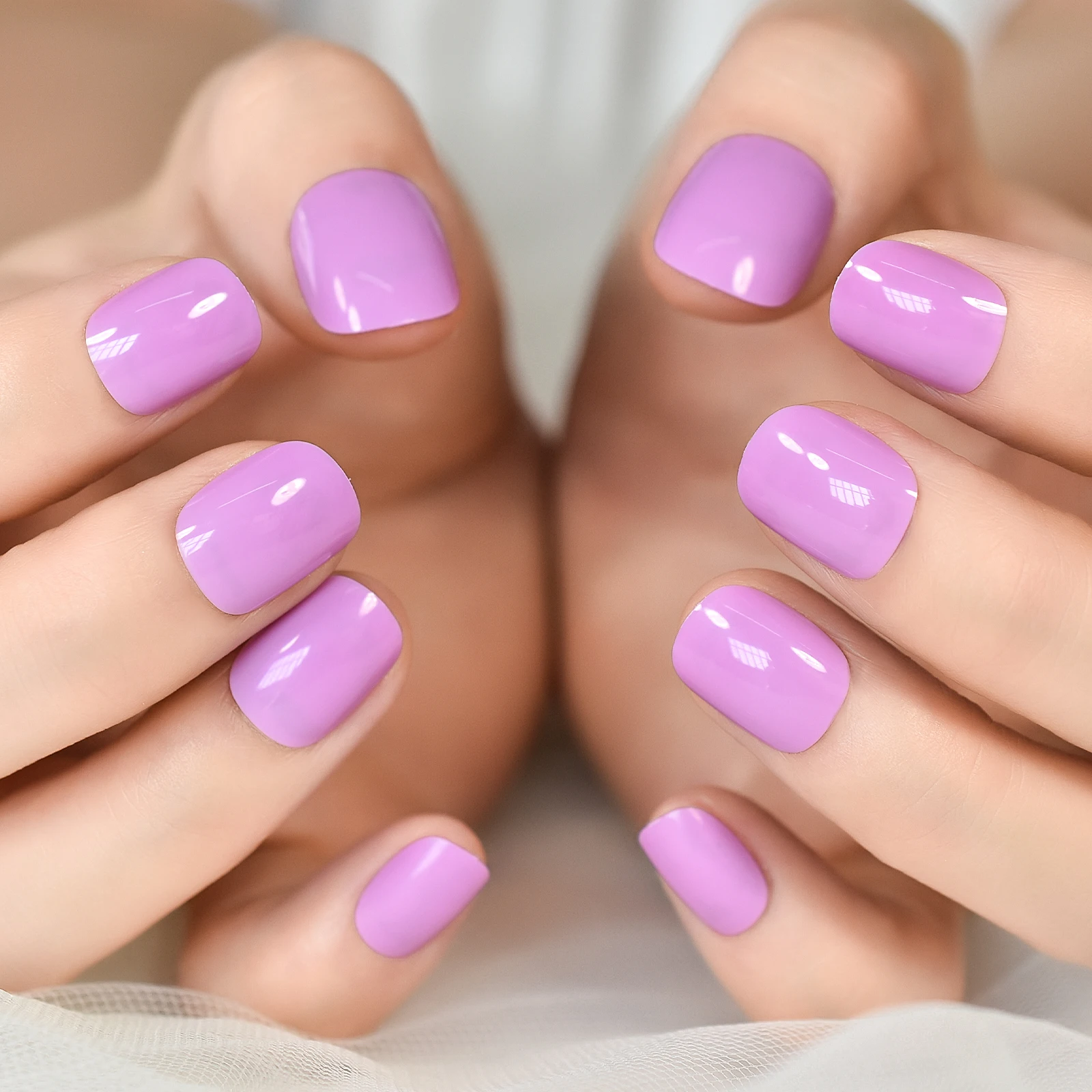 

Глянцевые короткие круглые накладные ногти, искусственный маникюр, многоразовые наклейки на искусственные ногти, розовые, фиолетовые накл...
