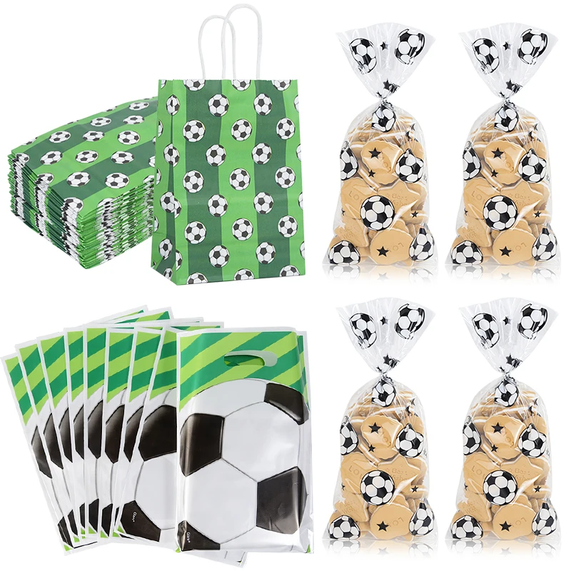 

Football Cookie Gift Bags Soccer Theme Sports Party Favors Gift Packaging Bag Tote Bag Handle Kids Boys Birthday Party Supplies