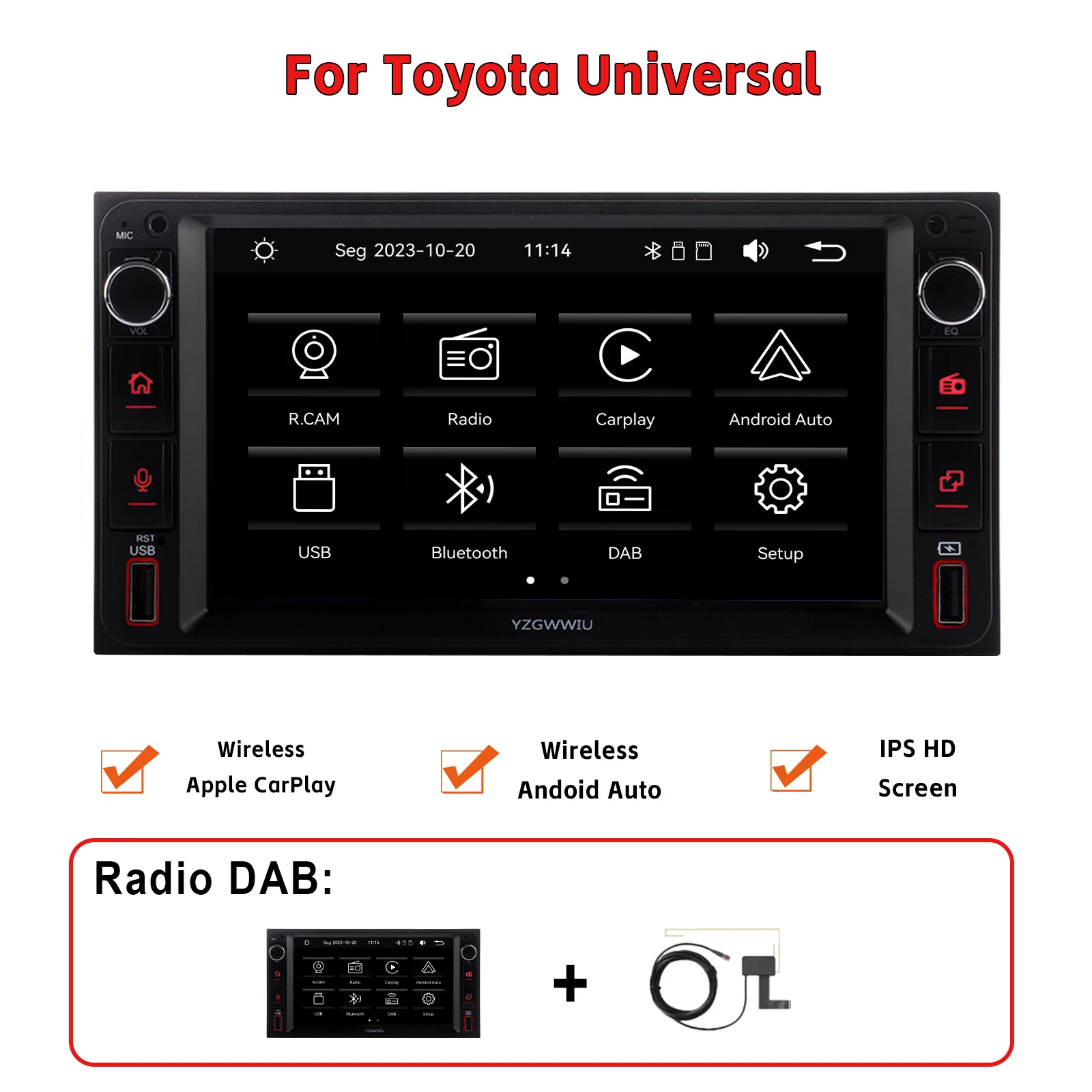 

Универсальный 2Din радиоприемник с беспроводным Carplay Android Auto для Toyota VIOS CROWN CAMRY COROLLA RAV4 с DSP IPS DAB BT