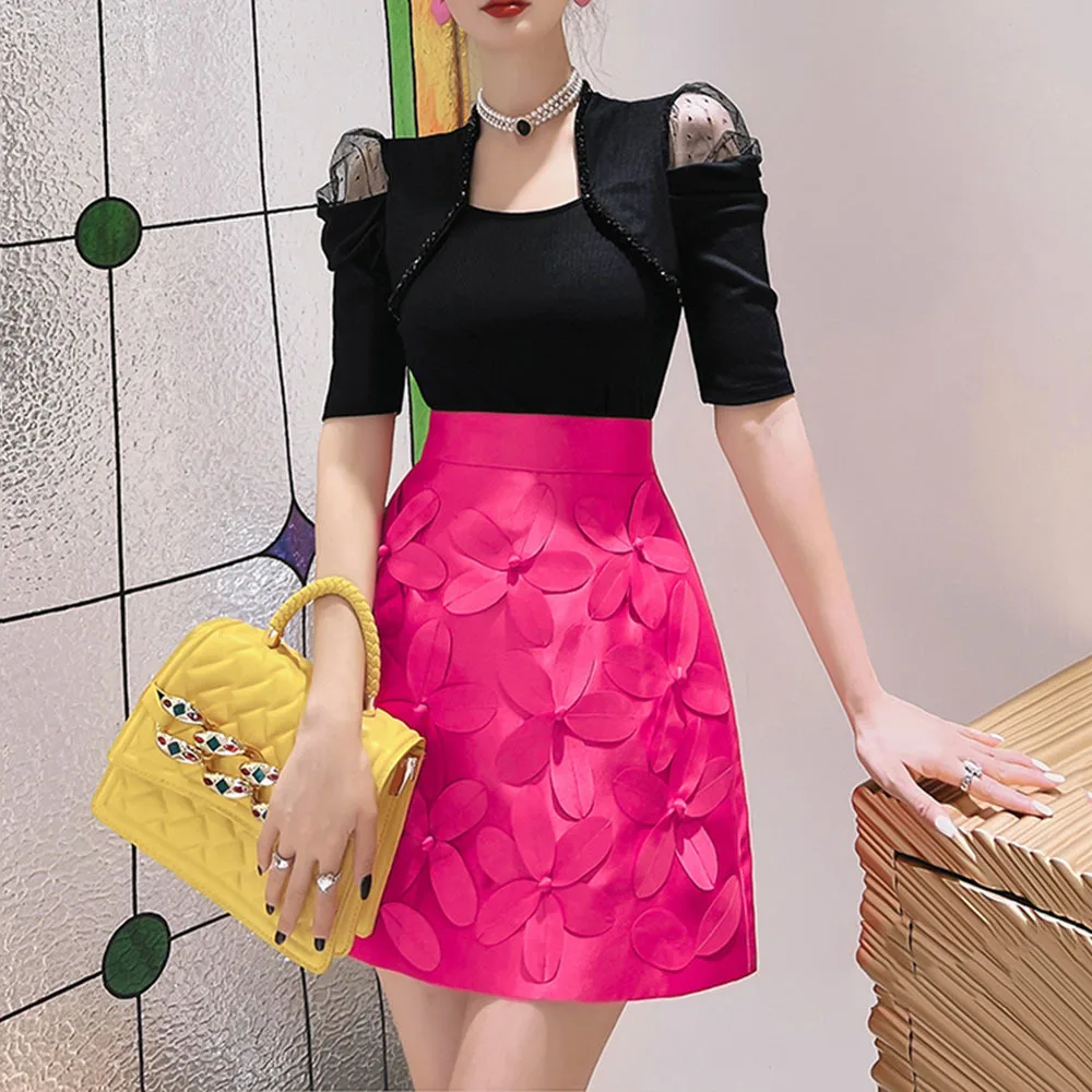 

Мини-юбка Runaways Женская однотонная, элегантная облегающая мини-юбка с цветочной аппликацией, с высокой талией, летняя модная одежда, 2022