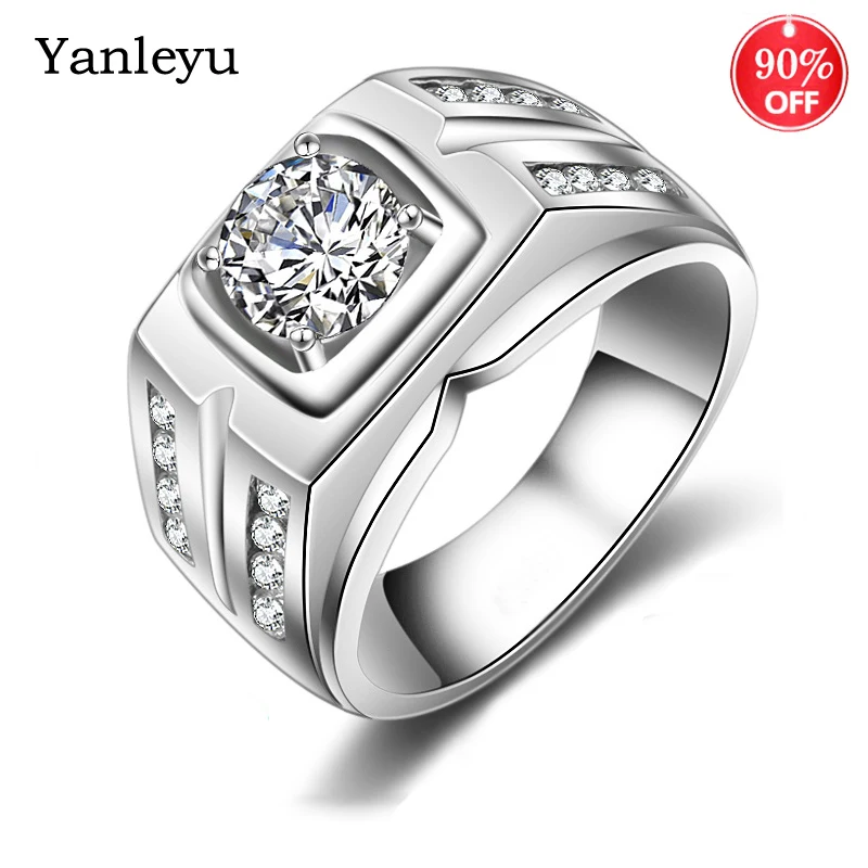 

Yanleyu Big Boss Party Jewelry Ring 925 Silver Color 7mm AAA+ Cubic Zircon Wedding Engagement Rings for Men PR259