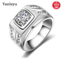 yanleyu big boss party jewelry ring 925 silver color 7mm aaa cubic zircon wedding engagement rings for men pr259