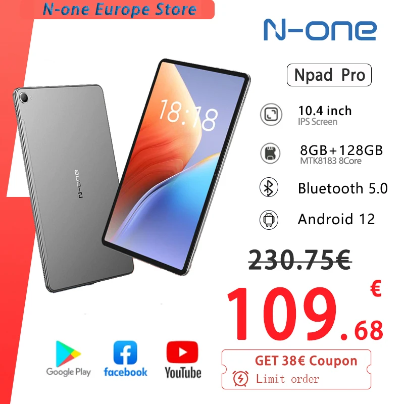 N-one NPad Pro 10.4'' Tablet 2000X1200 FHD UNISOC T616 8GB 128GB Android 12 4G Network 6600mAh Battery 5+13MP 18W PD Charging