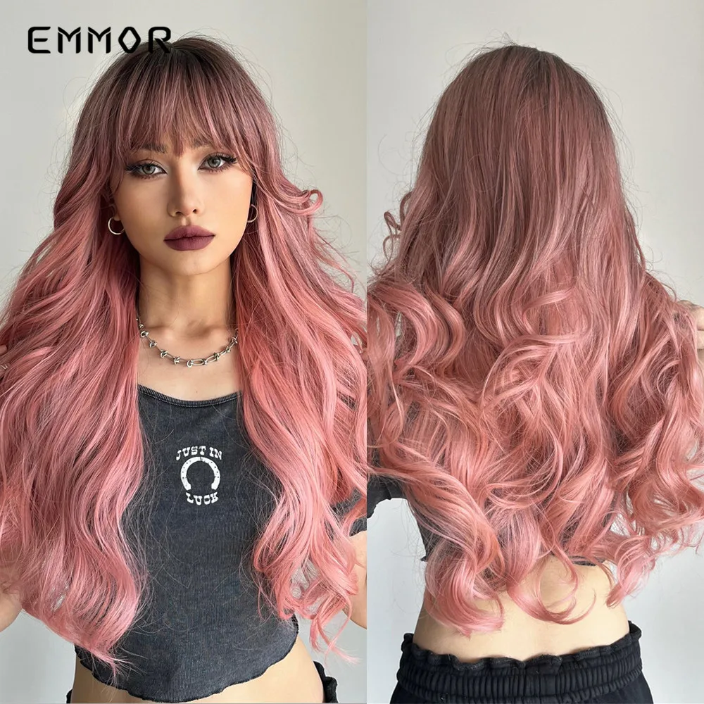 

Emmor Synthetic Long Water Wave Hair Wigs Natural Ombre Dark Brown to Red Wigs for Women Cosplay Heat Resistant Fiber Wig