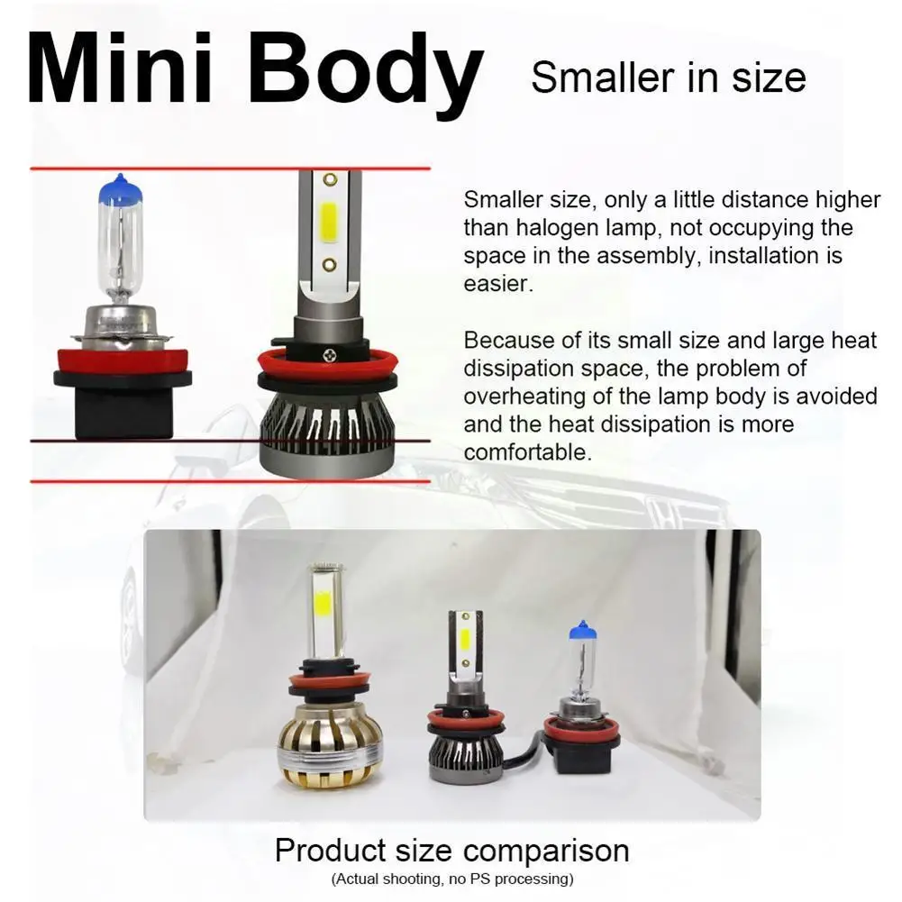 

2pcs Mini Headlight Bulbs H7, H7, H8, H9, H11, 9005, Hb4 Light Car Led Hb3, 9006, 12000lm/pair Kit, V4p1