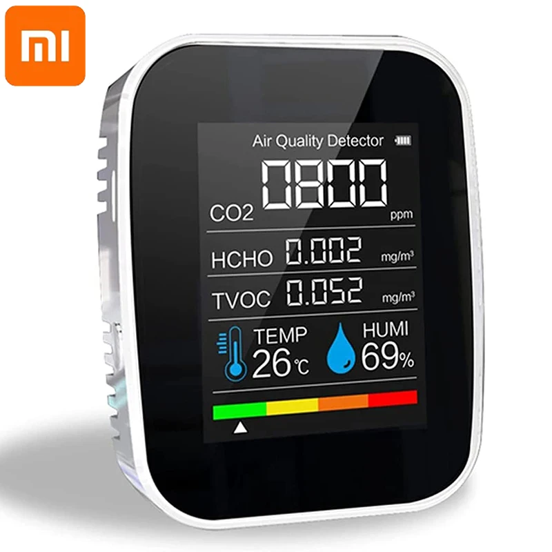 

Xiaomi 5 in 1 Air Quality Monitor Portable Digital Carbon Dioxide Monitor 400-5000PPM TVOC HCHO Detector for Home Office