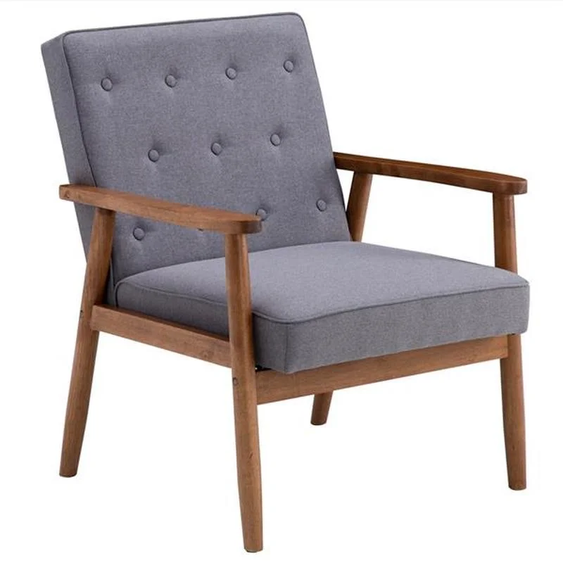 

(75 X 69 X 84)cm Retro Modern Wooden Single Chair, Grey Fabric