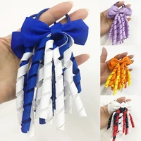 new girl curly tassel elastic hair ring ponytail ribbons holders streamers cute bows rubber band children hair accessories
