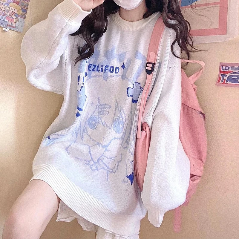 

2022 Autumn Anime Women Sweater Harajuku Japanese Style Sweet Girls Aesthetic Clothes Casual Loose Winter Long Sleeve Top Femme
