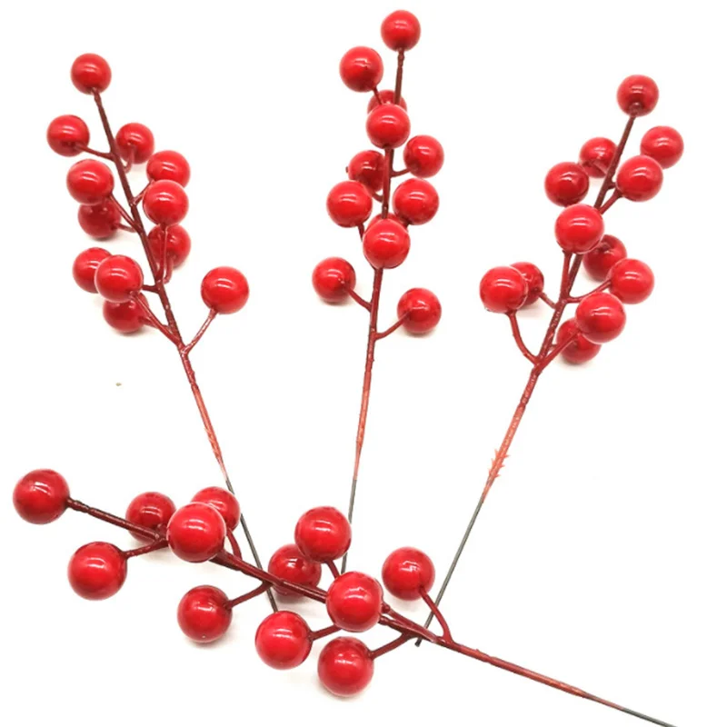 

10pcs Christmas Decoration Red Holly Berries Artificial Flowers Stamens Foam Berry Cherry For DIY New Year Wreath Gifts