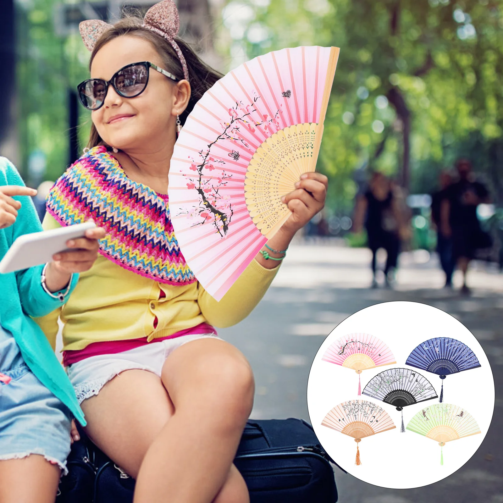 

Fan Folding Hand Fans Handheld Wedding Silk Party Foldable Japanese Decorative Retro Held Chinesesandalwood Floral Folded Dance
