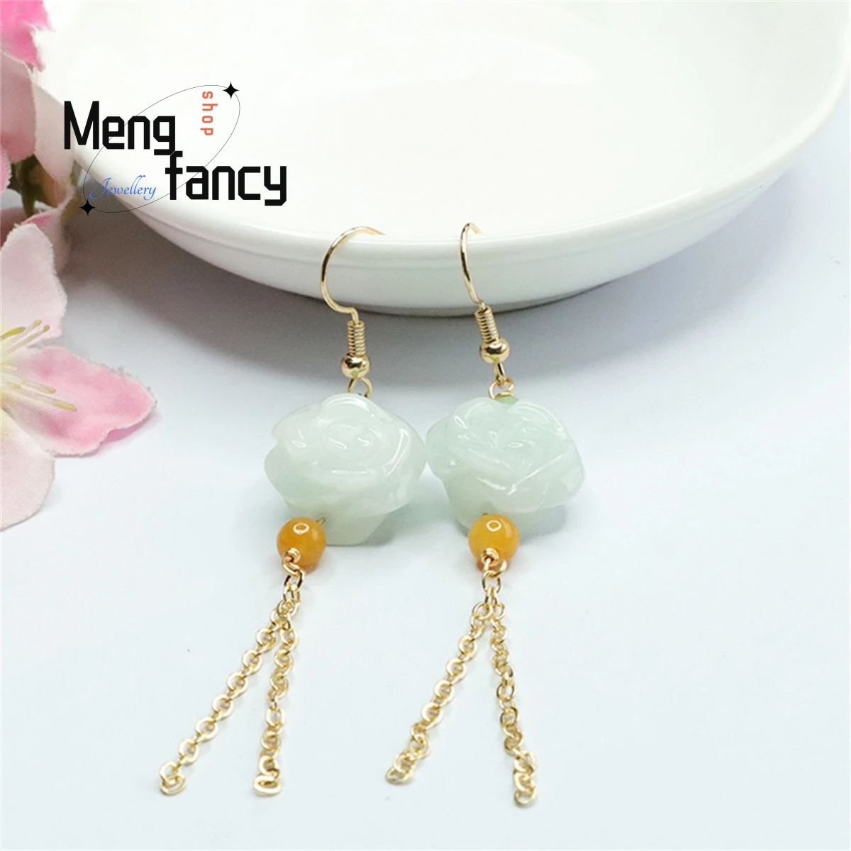 

Серьги с кисточками из натурального жадеита, простой Щедрый персонализированный Универсальный изысканный ретро этнический стиль, женские модные украшения