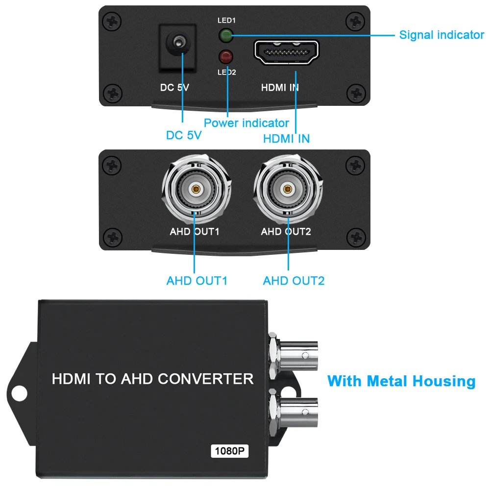 Video Converter with 2 CH BNC AHD Out Port HDMI 1 CH HDM Input To AHD Video Converter for CCTV Analog Camera Converter enlarge