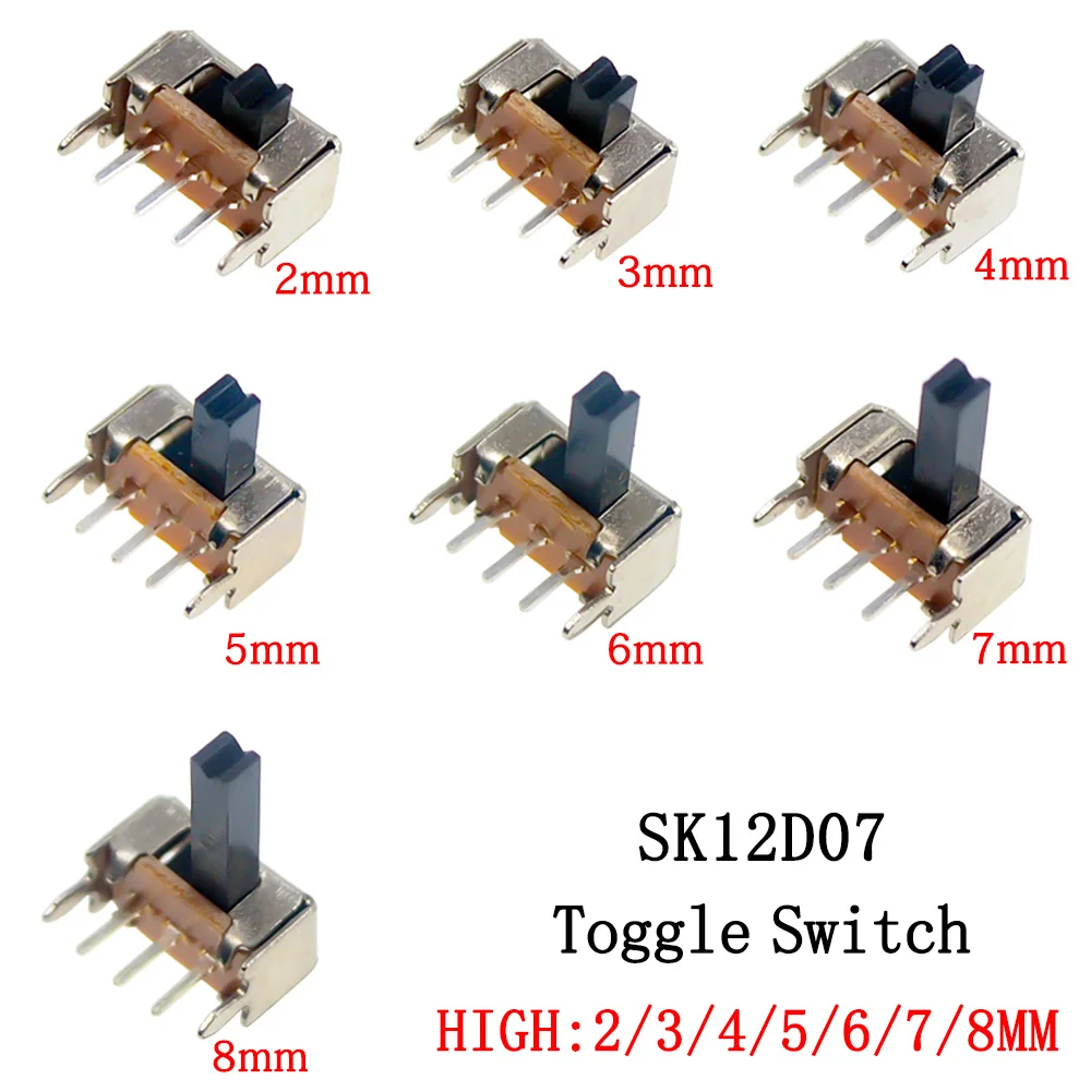 

20/50/100 SK12D07VG SK12D07 Тумблер 3PIN PCB 1P2T Ручка ползункового переключателя Миниатюрный ползунковый переключатель Боковая ручка Высокая 2/3/4/5/6/7 мм
