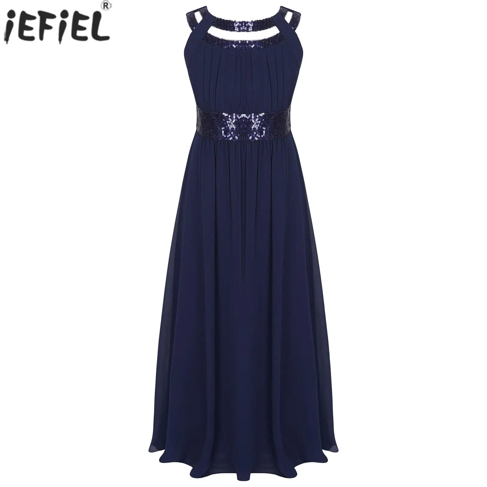 

Kids Flower Girls Sequins Cutout Party Dress Chiffon Sleeveless Wedding Evening Bridesmaid Tulle Dresses Birthday Party Princess