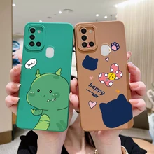 Cute Dinosaur Phone Case For Samsung A21s Case Samsung Galaxy A21S A 21S A21 S A217F Cover Square Liquid Silicone Bumper Coque