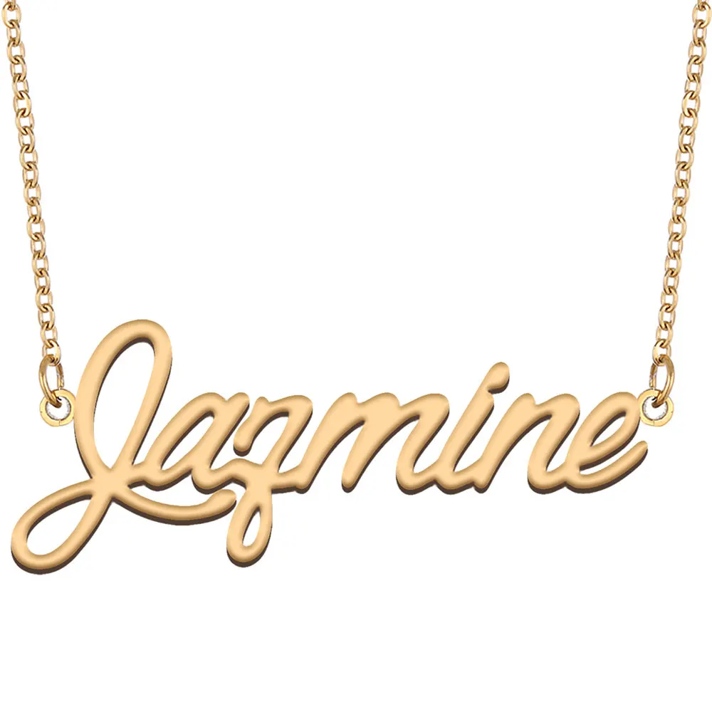 

AOLOSHOW Jazmine Name Necklace Stainless Steel for Women Jewelry Gold Color Nameplate Pendant Font Letters Choker Necklaces